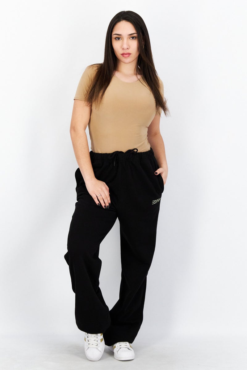 ESPRIT سروال رياضي مطرز للسيدات بأرجل عادية، أسود - Image 2